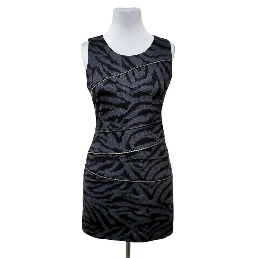 Michael Kors 6‎ Sleeveless Zebra Print Dress Zipper Detail Bodycon Mini Dress